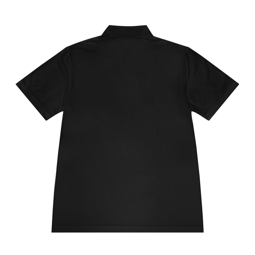 Black men's sport polo, back view