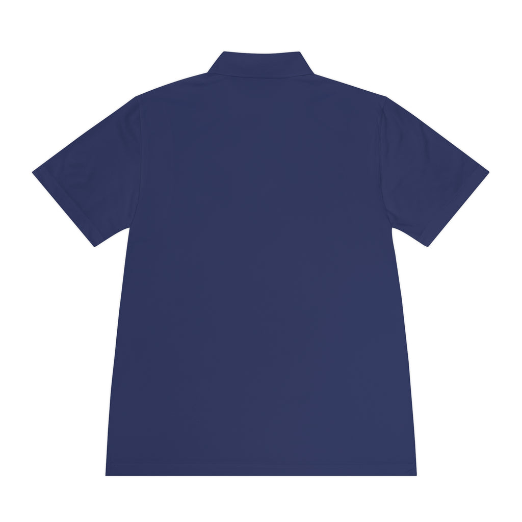 True navy men's sport polo, back view